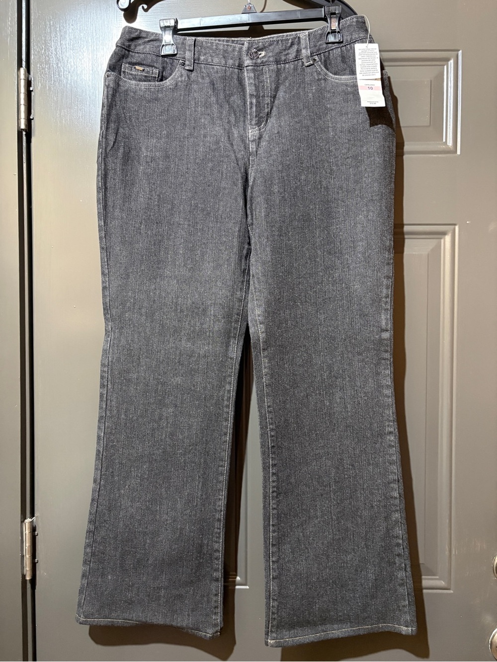 Anne Klein Women’s Gray Wide-Leg Jeans with Lion Embellishment